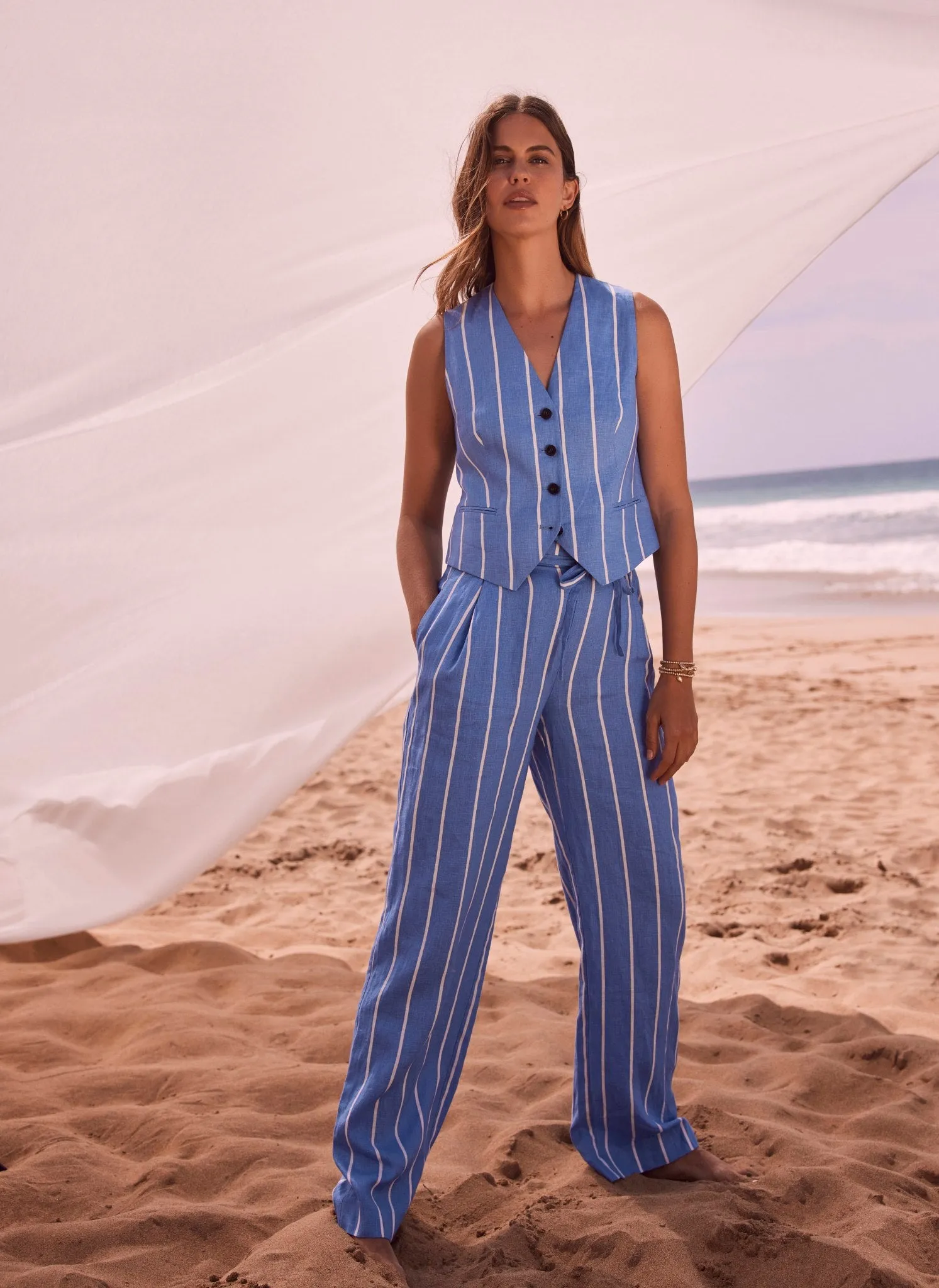 Blue Striped Linen Trousers sold by Mint Velvet