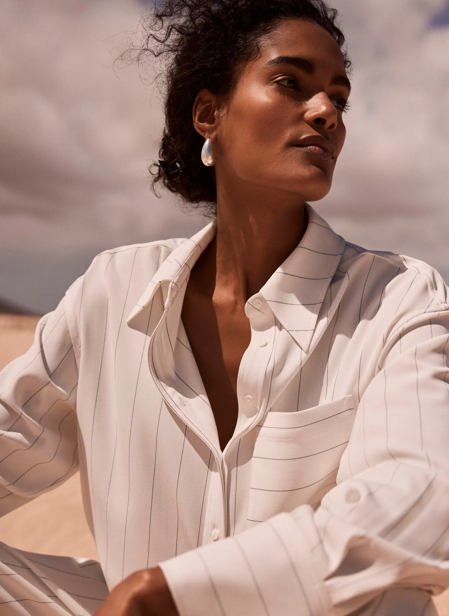 White Pinstripe Oversized Shirt sold by Mint Velvet product image thumbnail 3