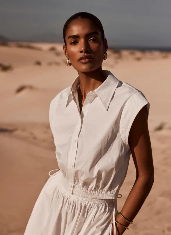 White Cropped Cotton Shirt sold by Mint Velvet