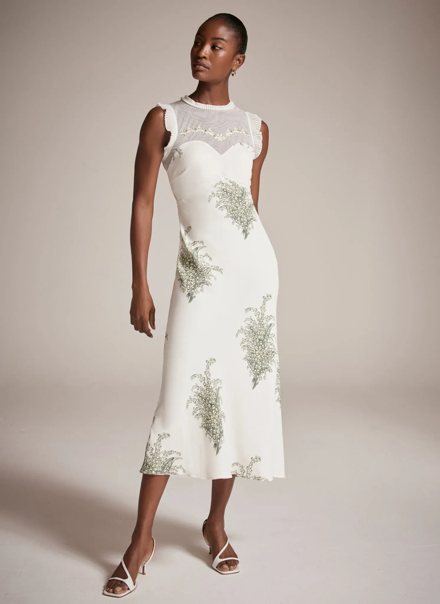 Cream Floral Print Midi Dress sold by Mint Velvet