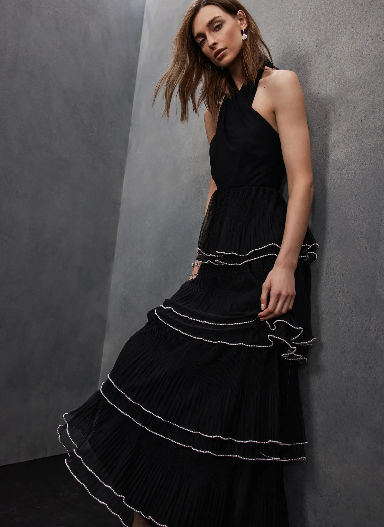 Black Pearl Tiered Maxi Dress sold by Mint Velvet product image thumbnail 4