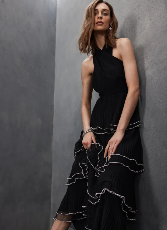 Black Pearl Tiered Maxi Dress sold by Mint Velvet