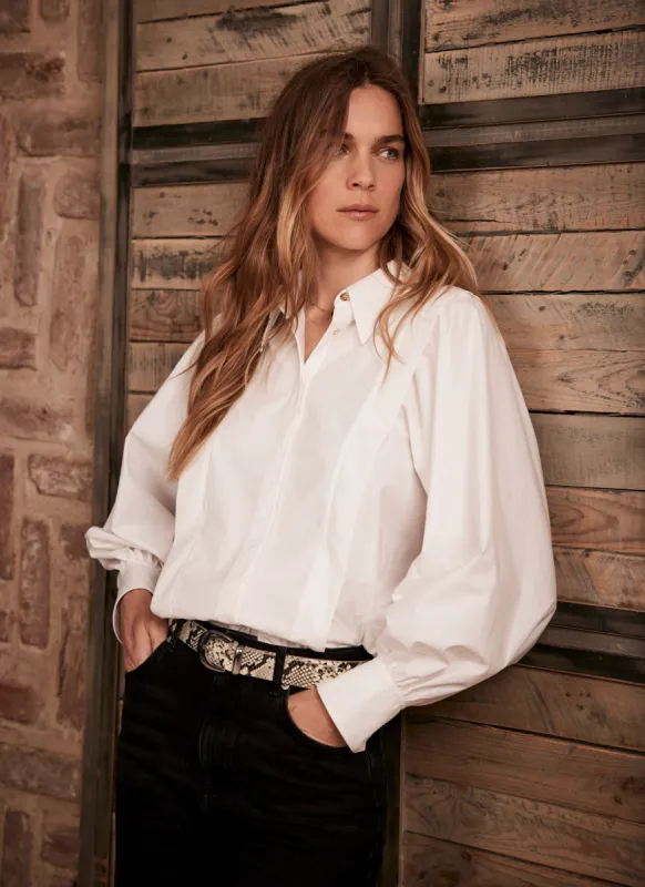 White Cotton Puff Sleeve Shirt sold by Mint Velvet