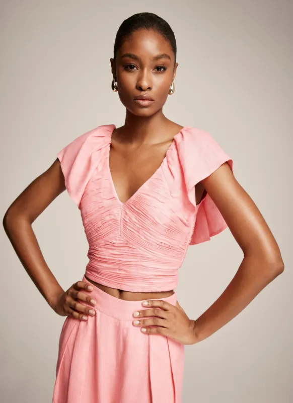 Pink Linen Ruched Top sold by Mint Velvet