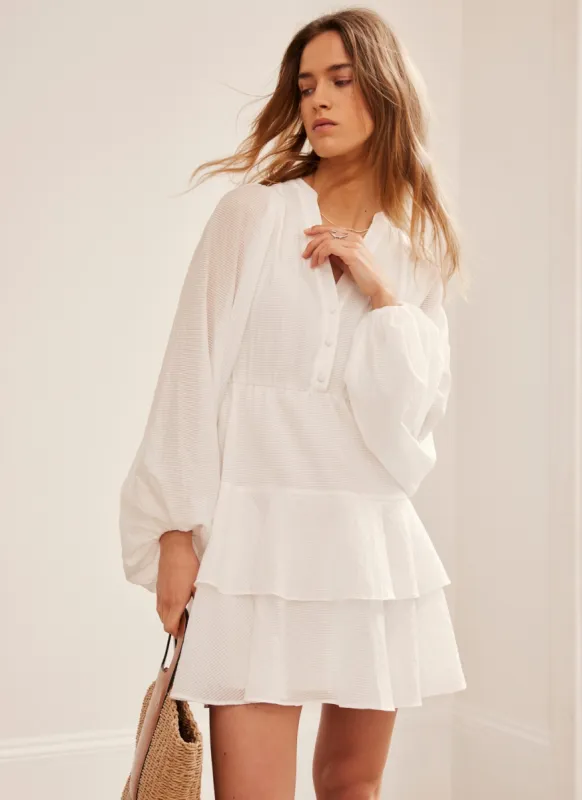 White Stripe Ruffle Mini Dress sold by Mint Velvet