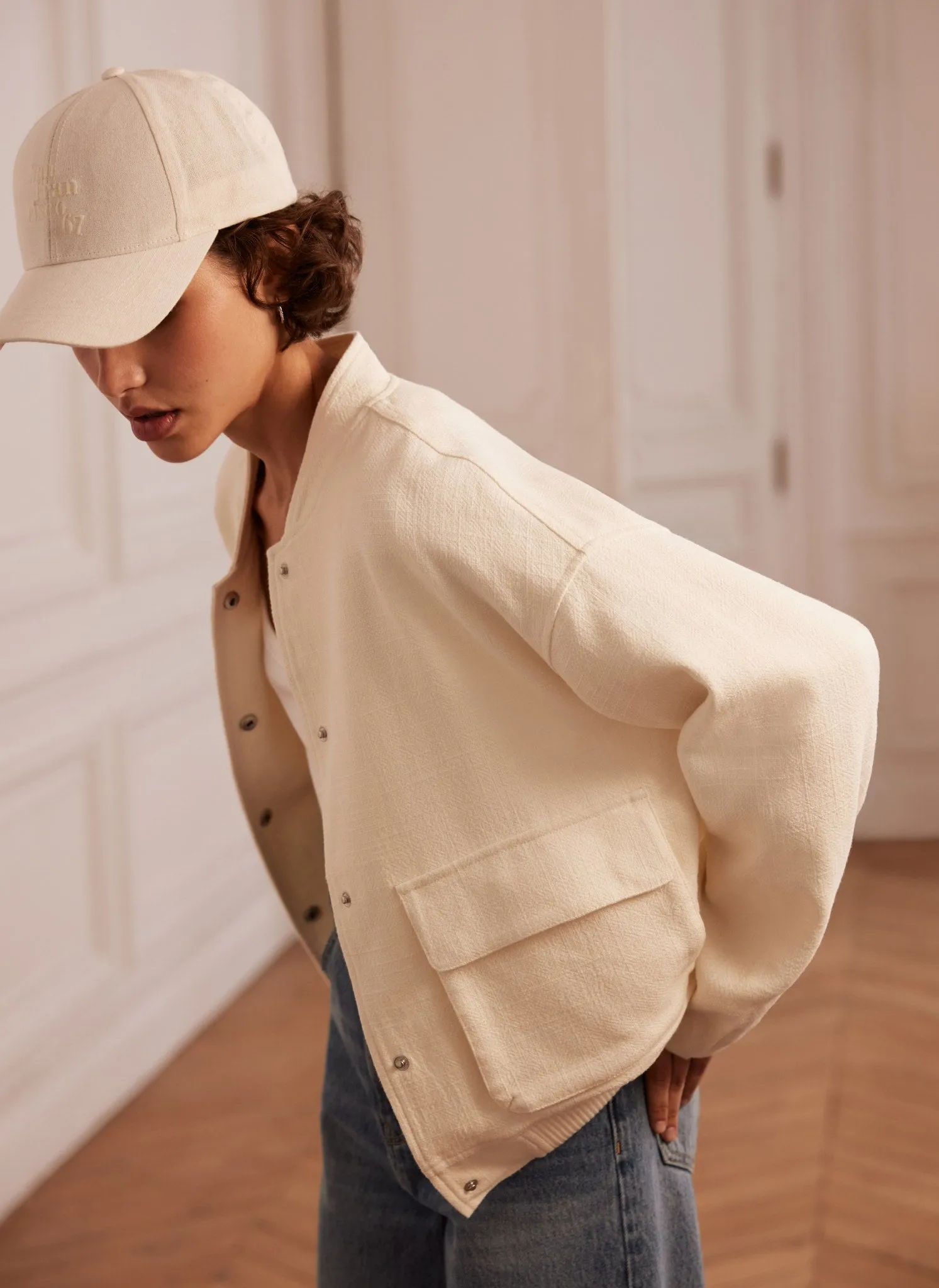 Cream Textured Bomber Jacket sold by Mint Velvet product image thumbnail 5