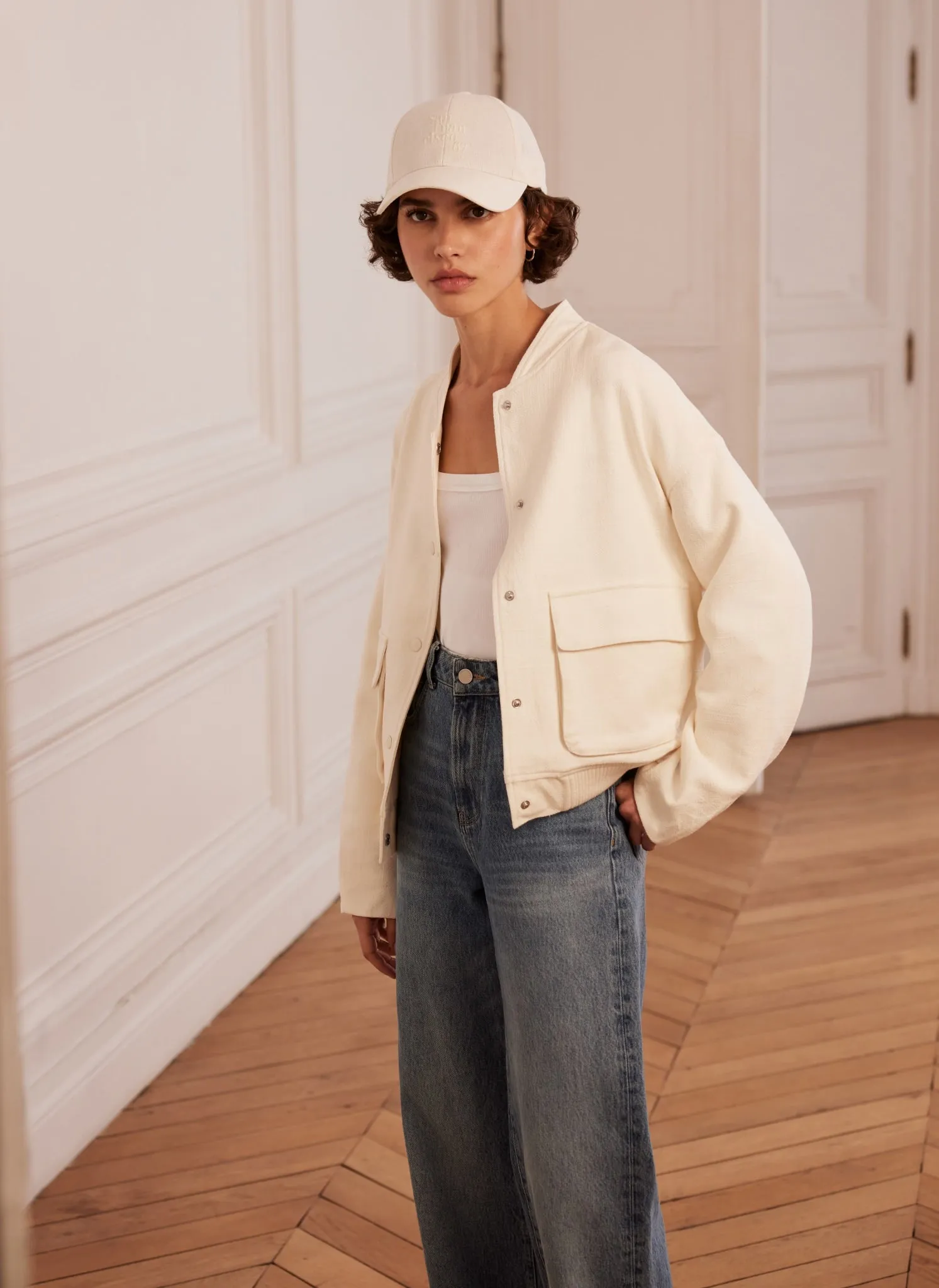 Cream Textured Bomber Jacket sold by Mint Velvet