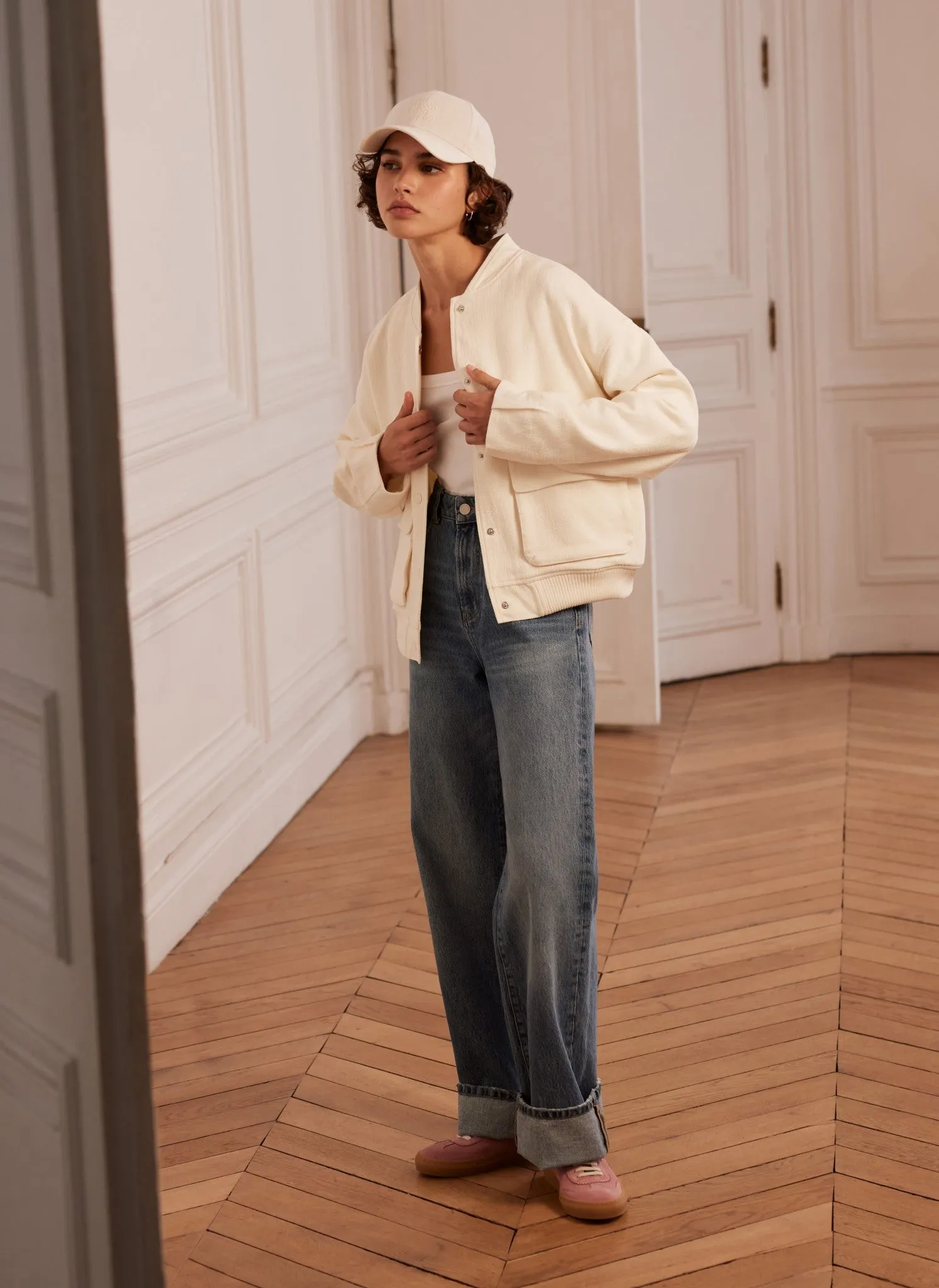 Cream Textured Bomber Jacket sold by Mint Velvet product image thumbnail 2