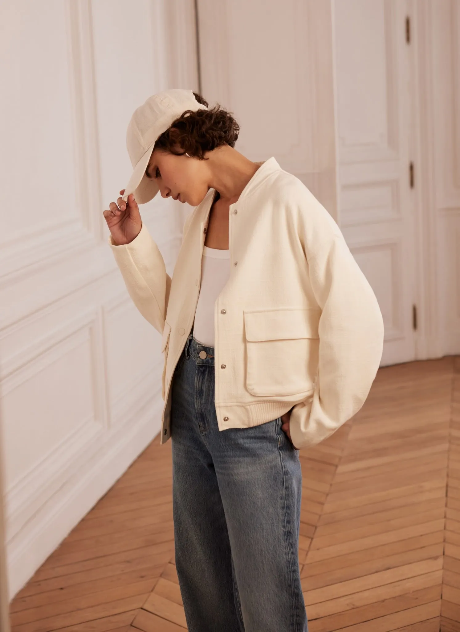 Cream Textured Bomber Jacket sold by Mint Velvet product image thumbnail 3