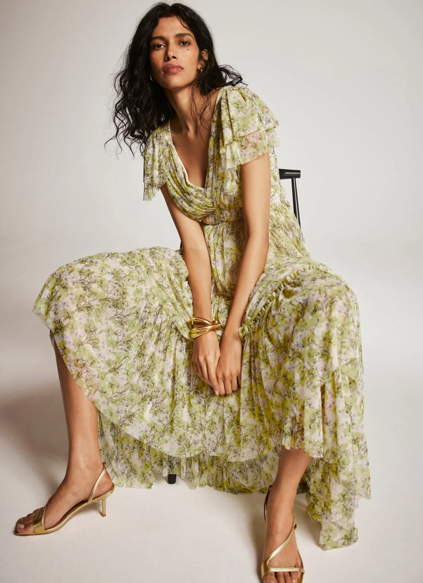 Yellow Floral Print Tulle Maxi Dress sold by Mint Velvet product image thumbnail 5