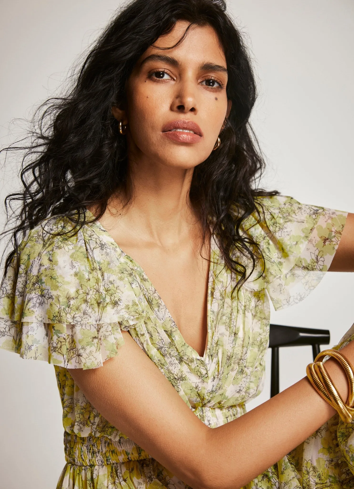 Yellow Floral Print Tulle Maxi Dress sold by Mint Velvet product image thumbnail 3