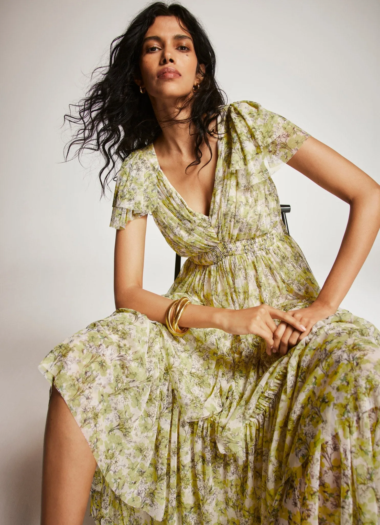 Yellow Floral Print Tulle Maxi Dress sold by Mint Velvet product image thumbnail 2