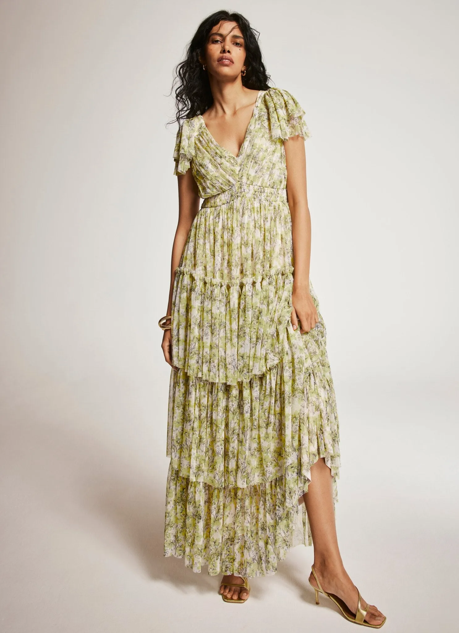 Yellow Floral Print Tulle Maxi Dress sold by Mint Velvet product image thumbnail 4