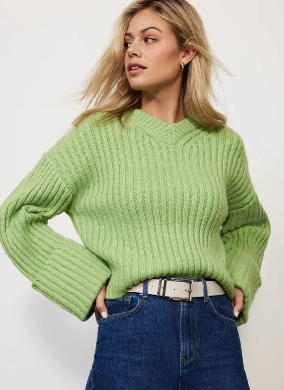Green Chunky Cotton Blend Jumper sold by Mint Velvet
