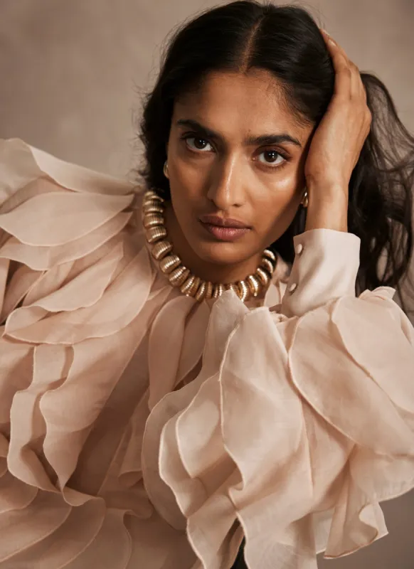 Gold Tone Ribbed Statement Necklace sold by Mint Velvet