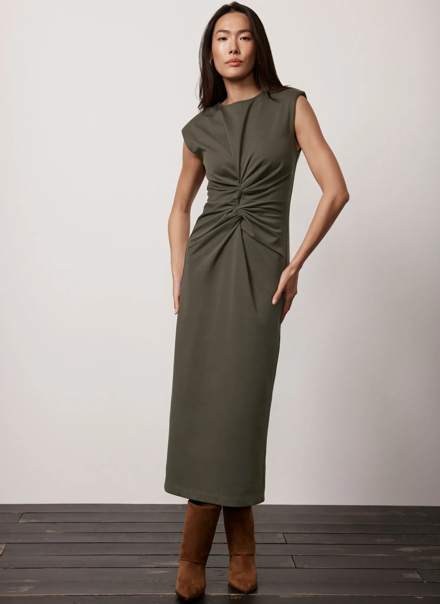 Khaki Twisted Midi Dress sold by Mint Velvet