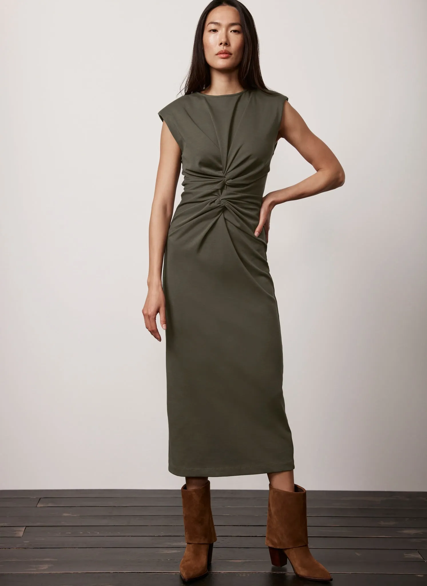 Khaki Twisted Midi Dress sold by Mint Velvet product image thumbnail 4