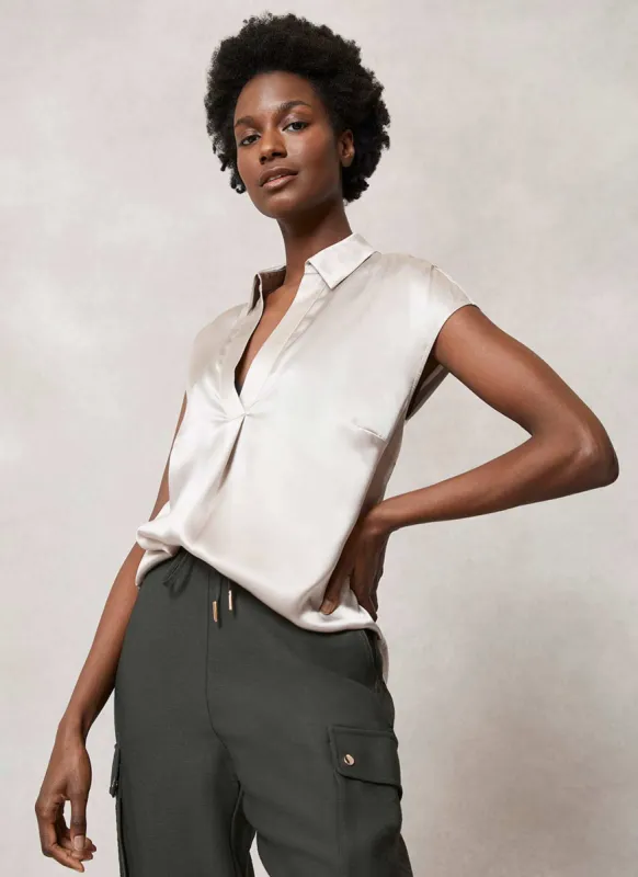 Beige Silk V-Neck Top sold by Mint Velvet