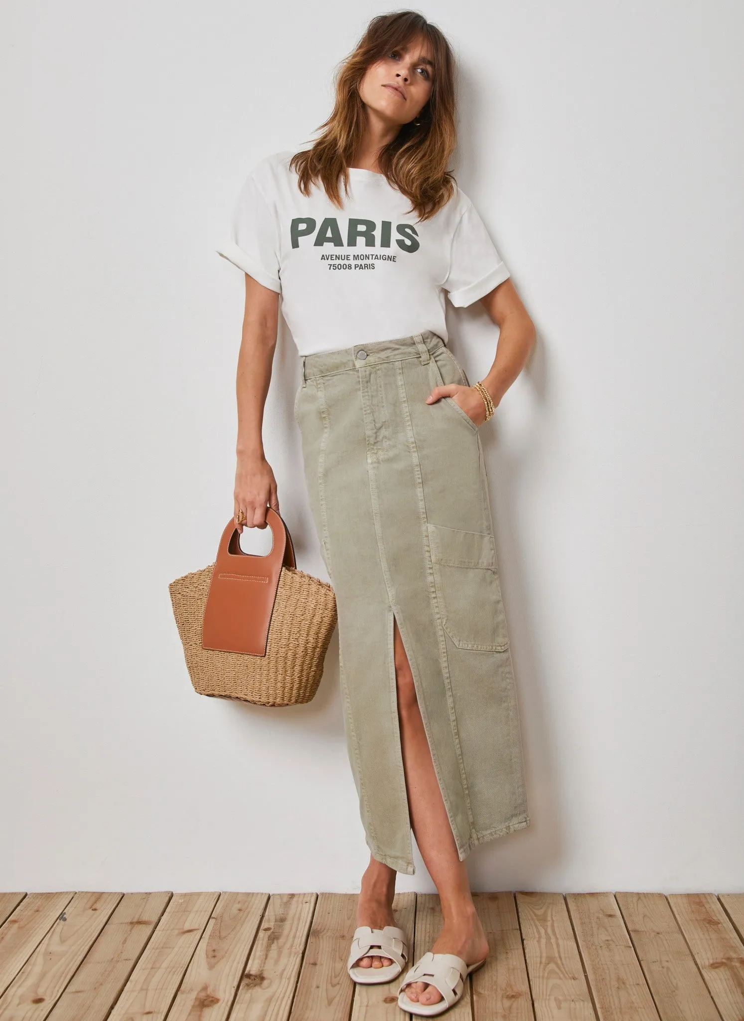 Khaki Cargo Denim Midi Skirt sold by Mint Velvet product image thumbnail 2