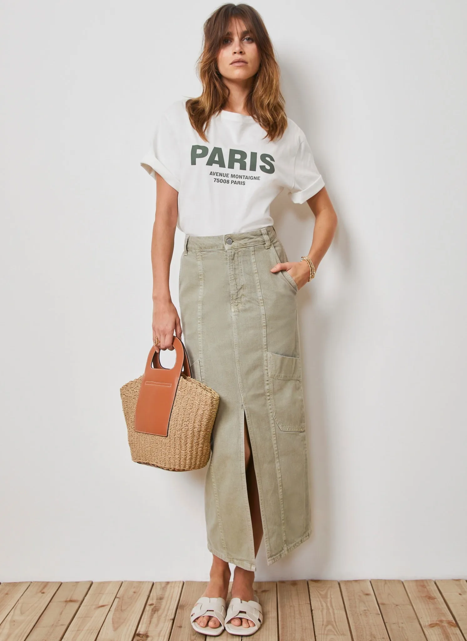 Khaki Cargo Denim Midi Skirt sold by Mint Velvet product image thumbnail 4