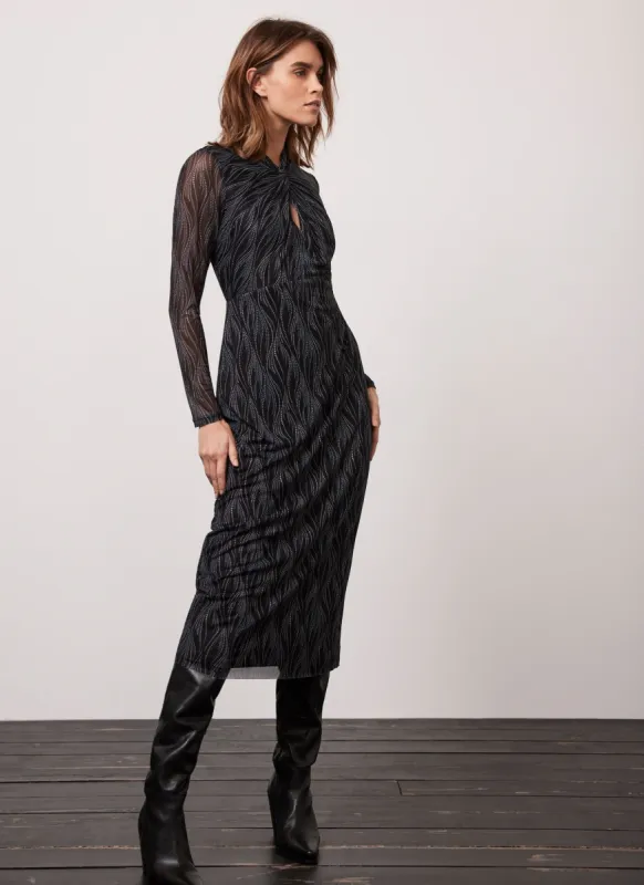 Black Print Mesh Midi Dress sold by Mint Velvet