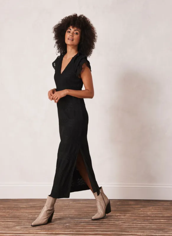 Black Lace Ruffle Midi Dress sold by Mint Velvet