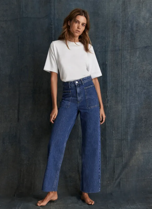 Mid Indigo Crop Wide Jeans sold by Mint Velvet