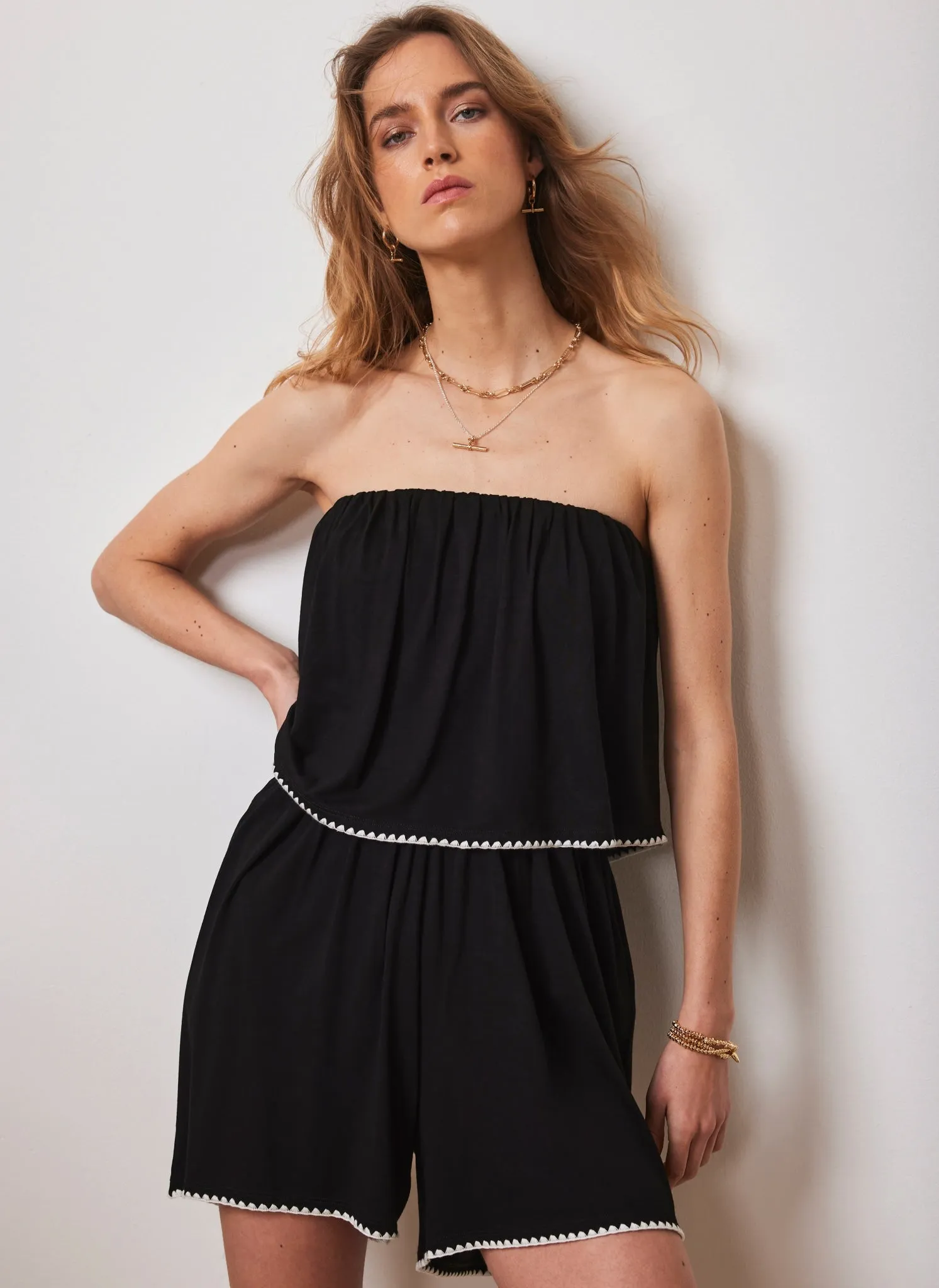 Black Jersey Stitch Detail Playsuit sold by Mint Velvet