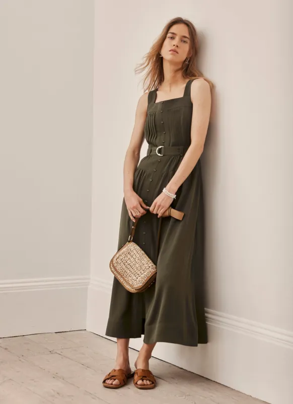 Khaki Pinafore Midi Dress sold by Mint Velvet