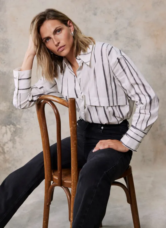 White Printed Striped Cotton Shirt sold by Mint Velvet