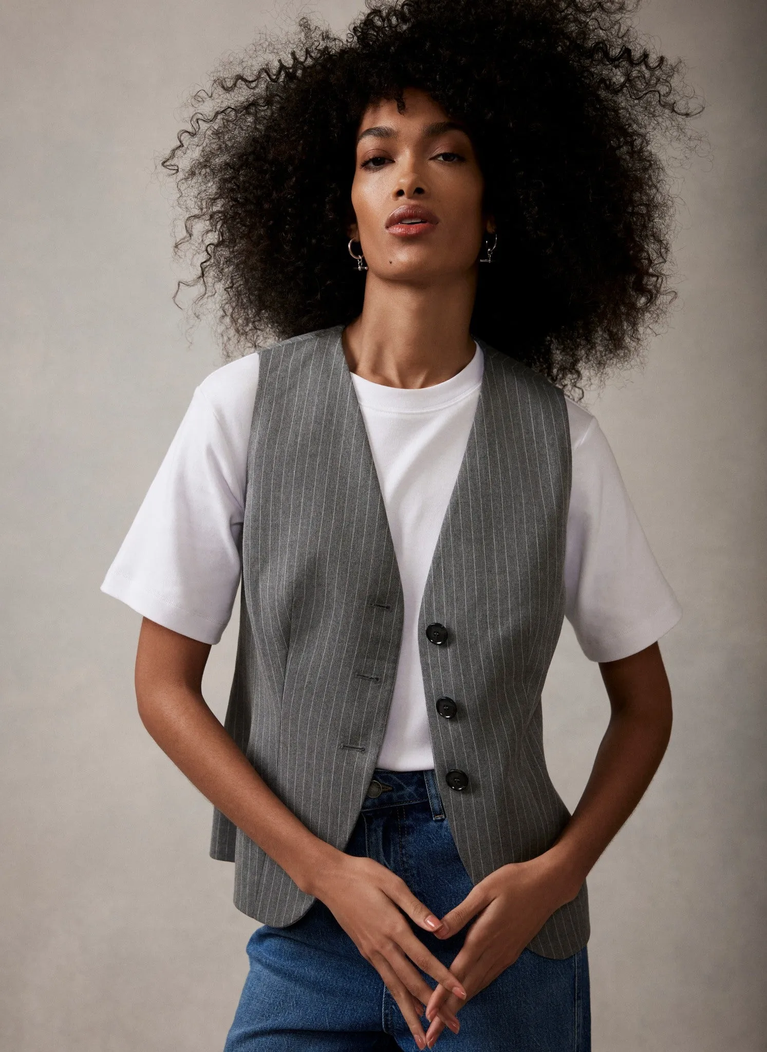 Grey Pinstripe Waistcoat sold by Mint Velvet product image thumbnail 5