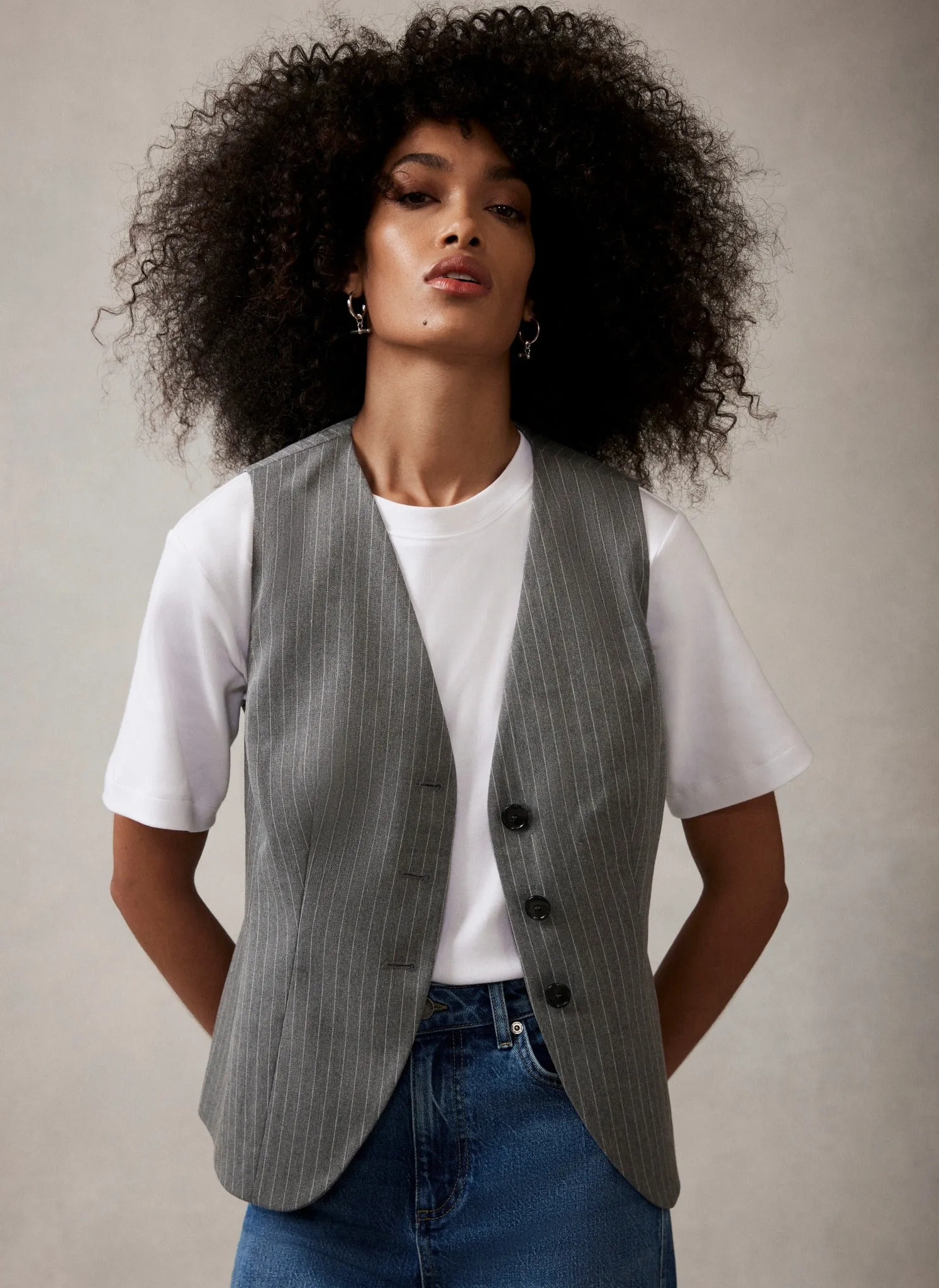 Grey Pinstripe Waistcoat sold by Mint Velvet product image thumbnail 2