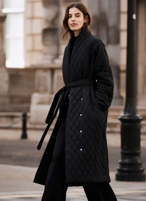 Black Quilted Belted Wrap Coat sold by Mint Velvet