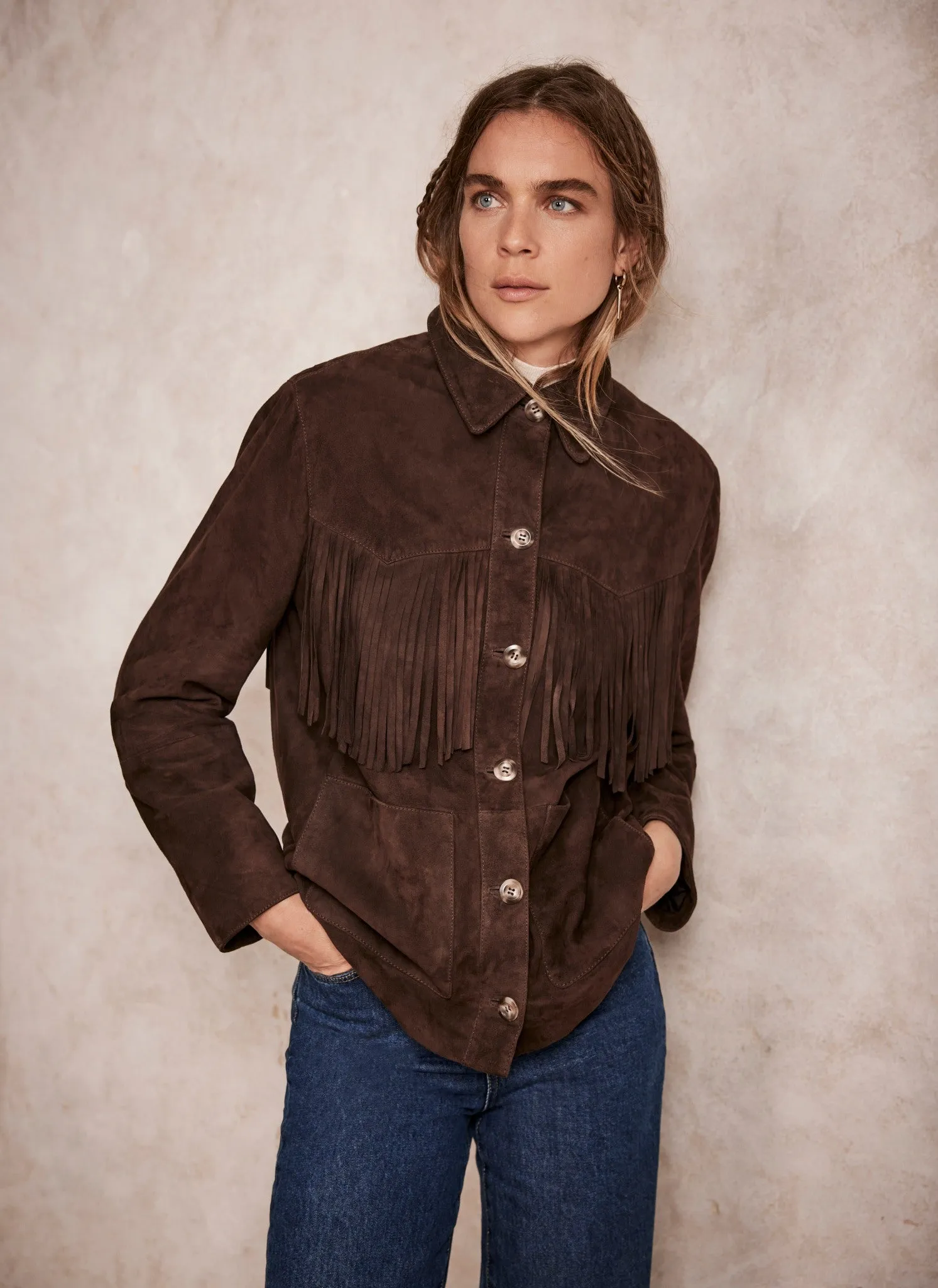 Brown Suede Fringed Jacket sold by Mint Velvet product image thumbnail 2