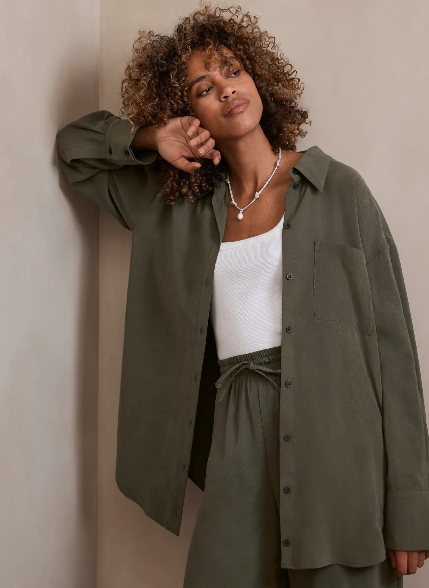 Khaki Oversized Pocket Shirt sold by Mint Velvet