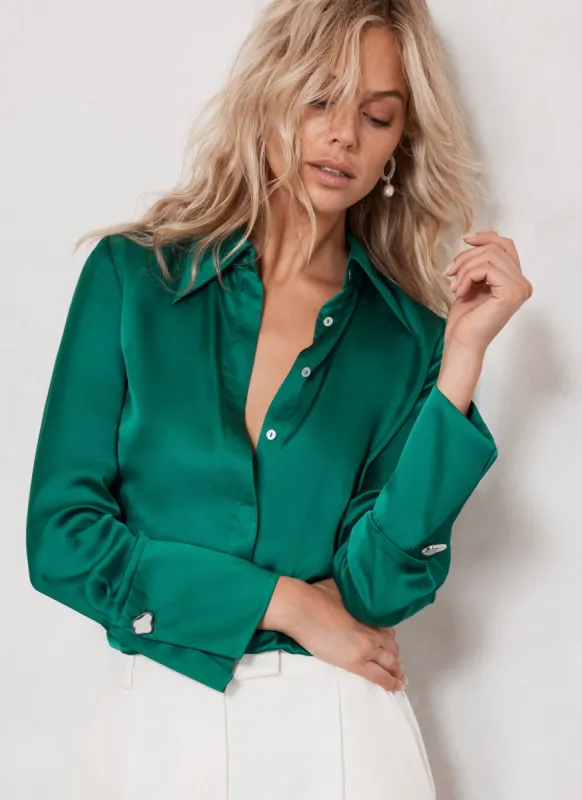 Green Satin Shirt sold by Mint Velvet