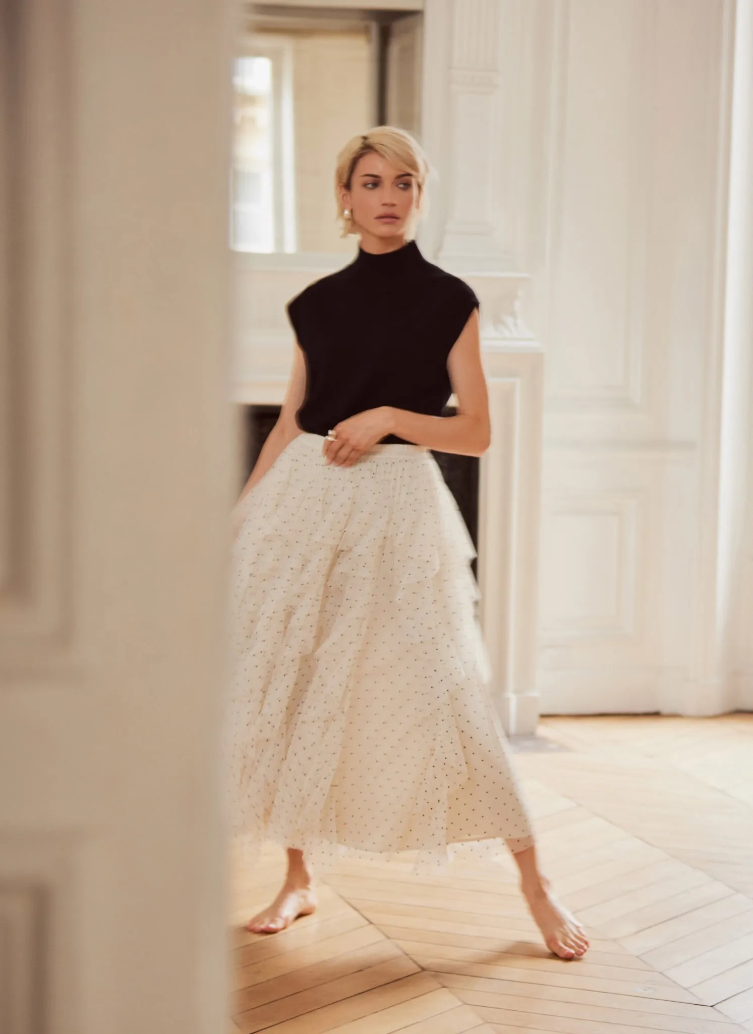 Cream Polka Dot Tulle Maxi Skirt sold by Mint Velvet product image thumbnail 2