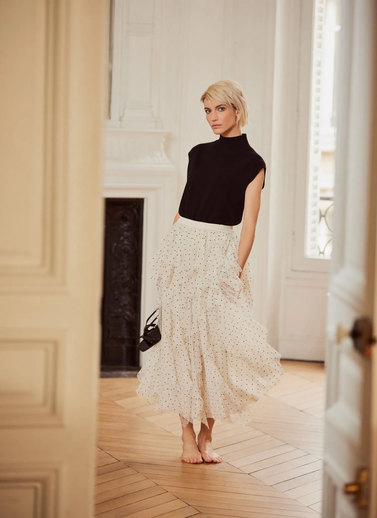 Cream Polka Dot Tulle Maxi Skirt sold by Mint Velvet product image thumbnail 4