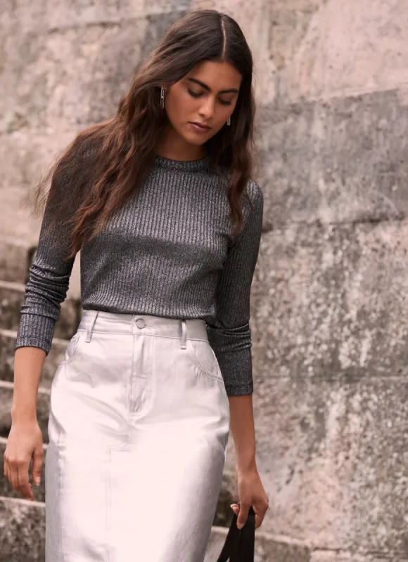 Dark Grey Metallic Top sold by Mint Velvet