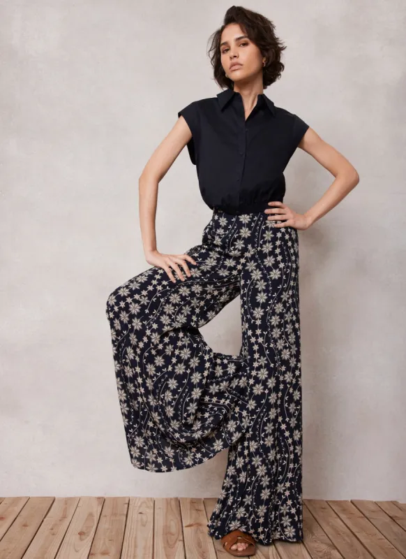 Navy Floral Print Wide Trousers sold by Mint Velvet