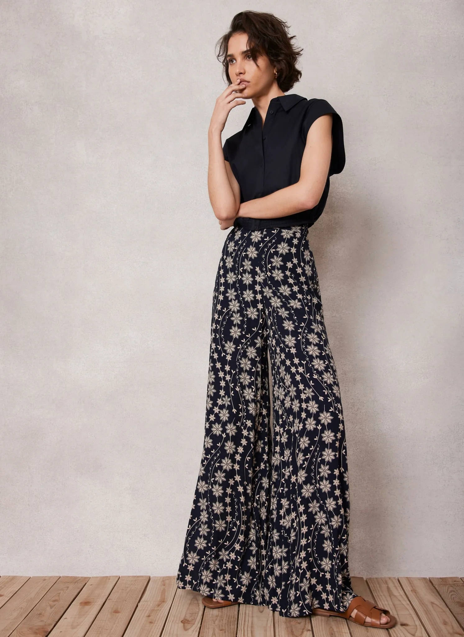 Navy Floral Print Wide Trousers sold by Mint Velvet product image thumbnail 5