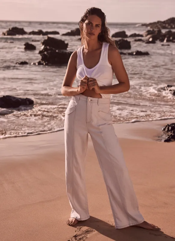 Neutral Relaxed Wide Jeans sold by Mint Velvet