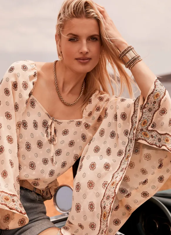 Neutral Print Kimono Top sold by Mint Velvet