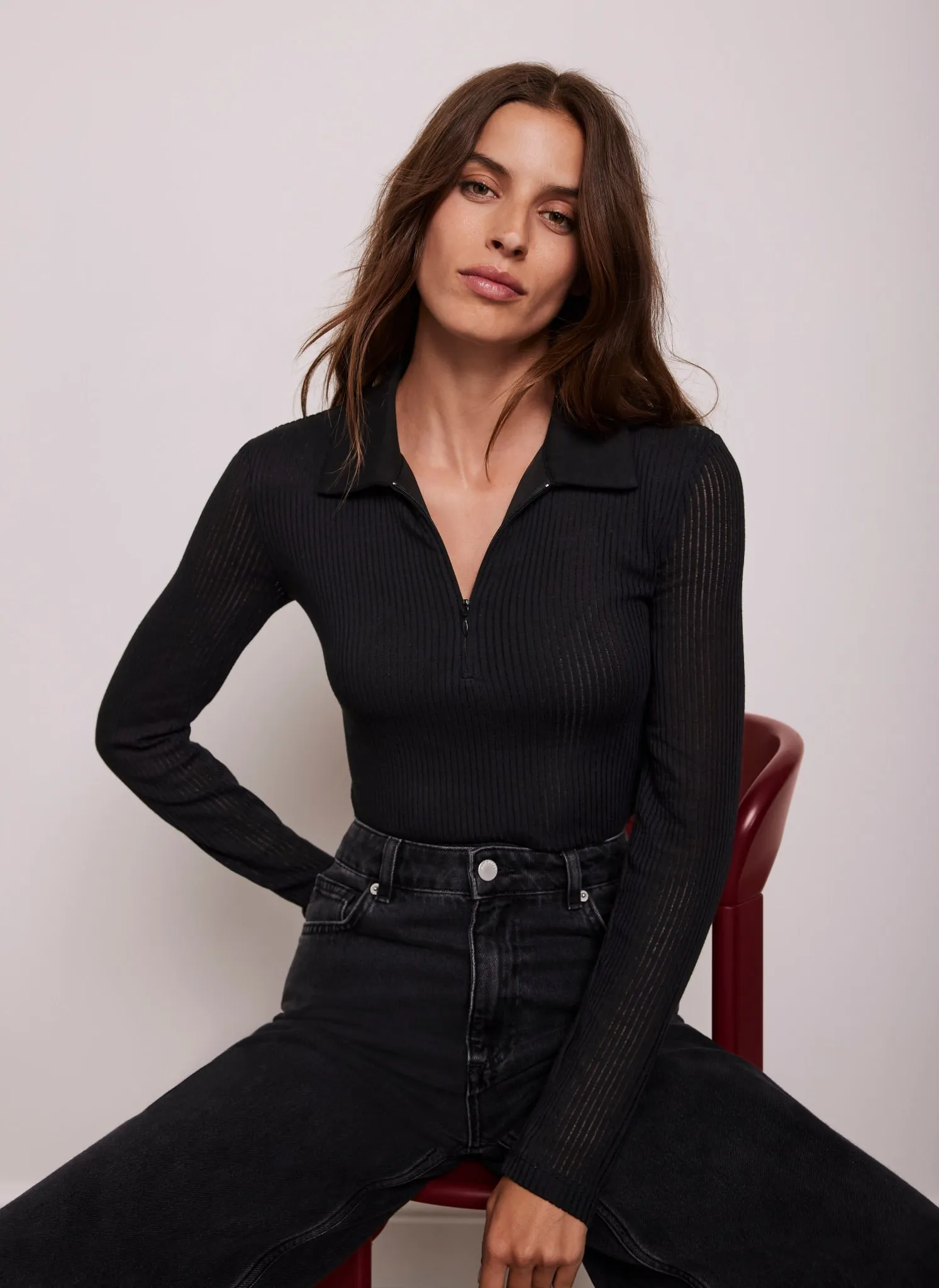 Black Sheer Rib Polo Shirt sold by Mint Velvet