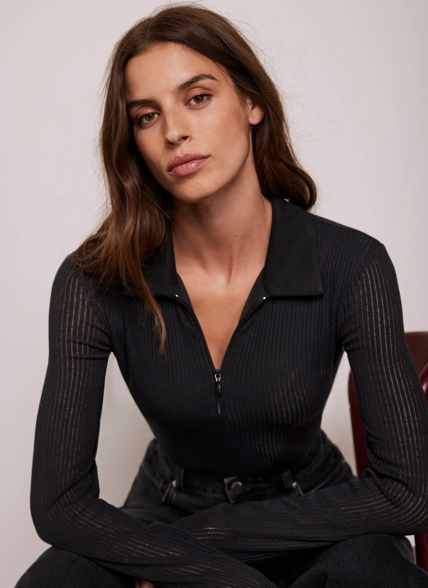 Black Sheer Rib Polo Shirt sold by Mint Velvet product image thumbnail 5