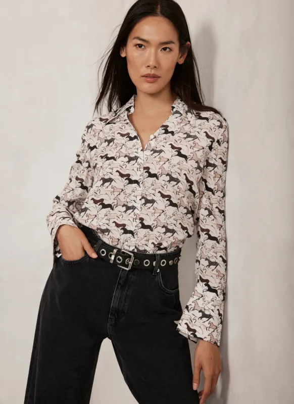 Neutral Horse Print Shirt made by Mint Velvet