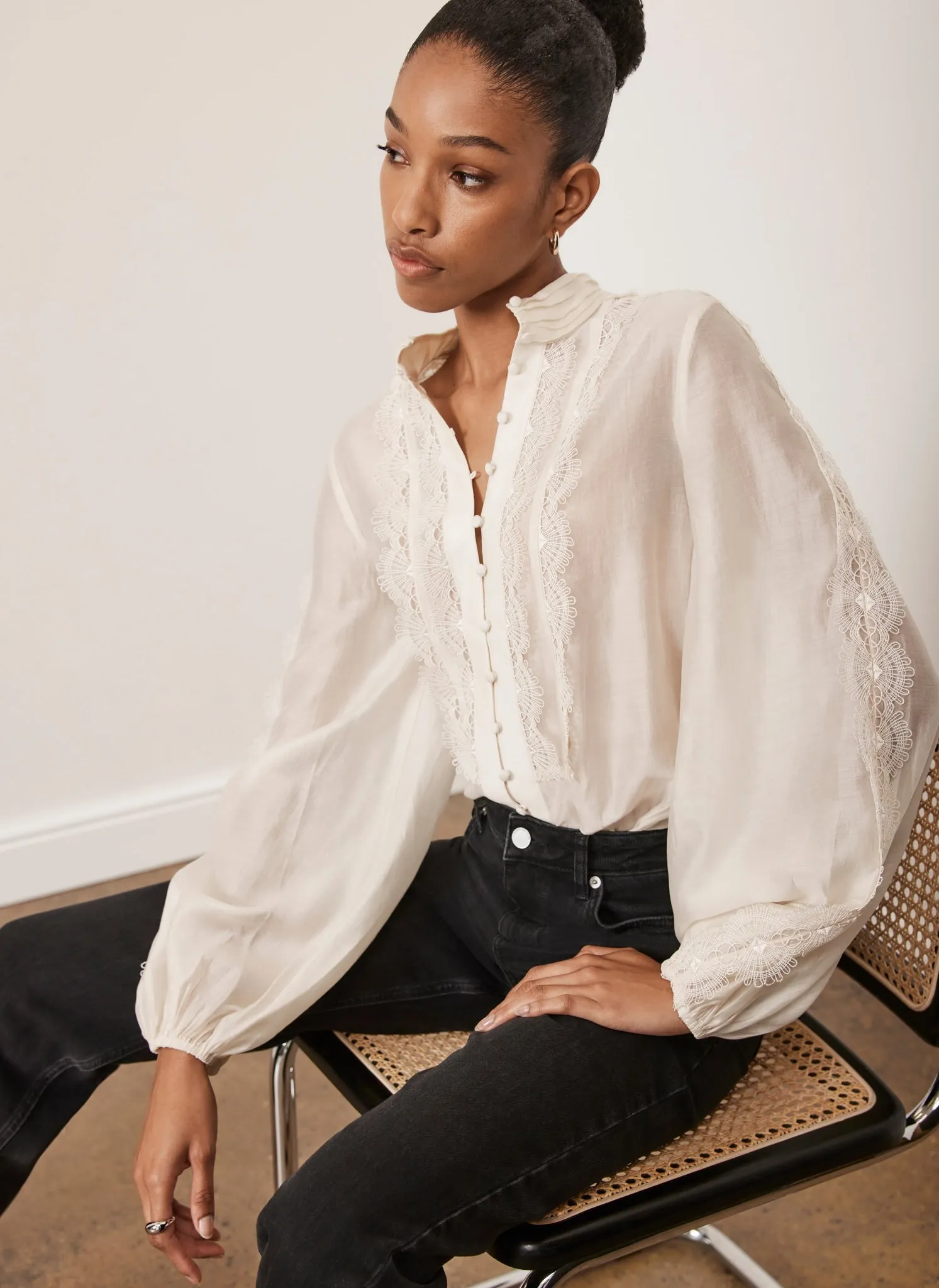 Cream Trim Detail Blouse sold by Mint Velvet