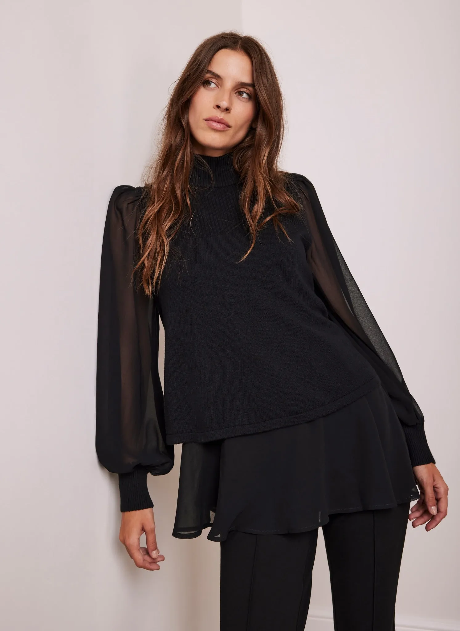 Black Cotton Blend Mix Knit Top sold by Mint Velvet