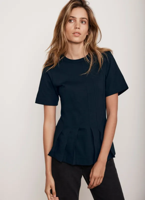 Navy Blue Seam Detail Peplum Top sold by Mint Velvet