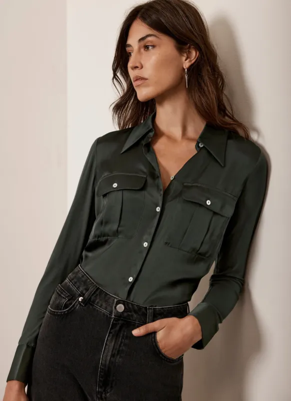 Khaki Satin Utility Shirt sold by Mint Velvet
